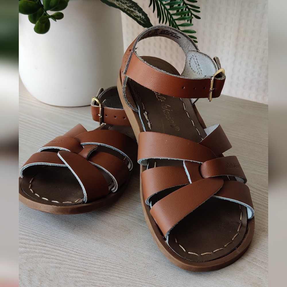 Salt Water Little Girls Tan Leather Upper Sandals Size 12